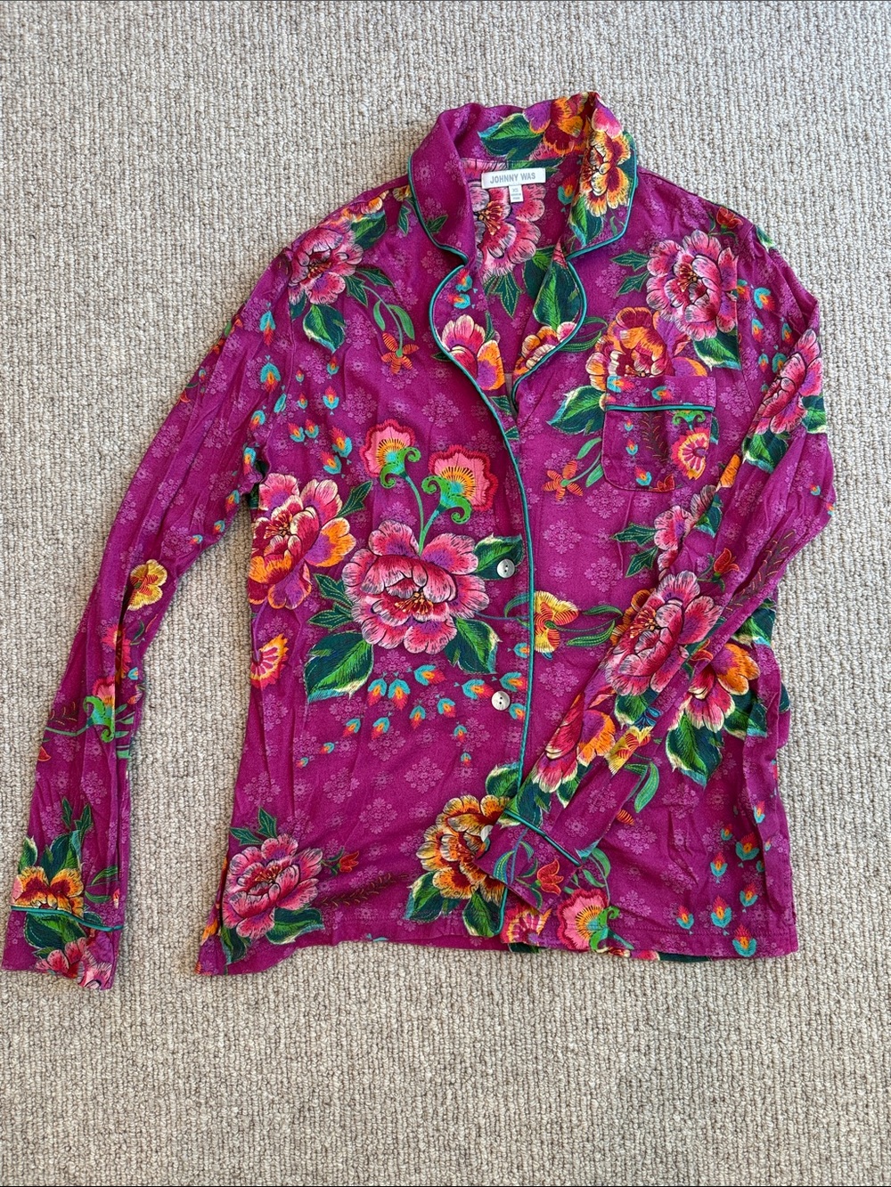 Johnny Was Magenta Floral Long-Sleeve Pajama Top